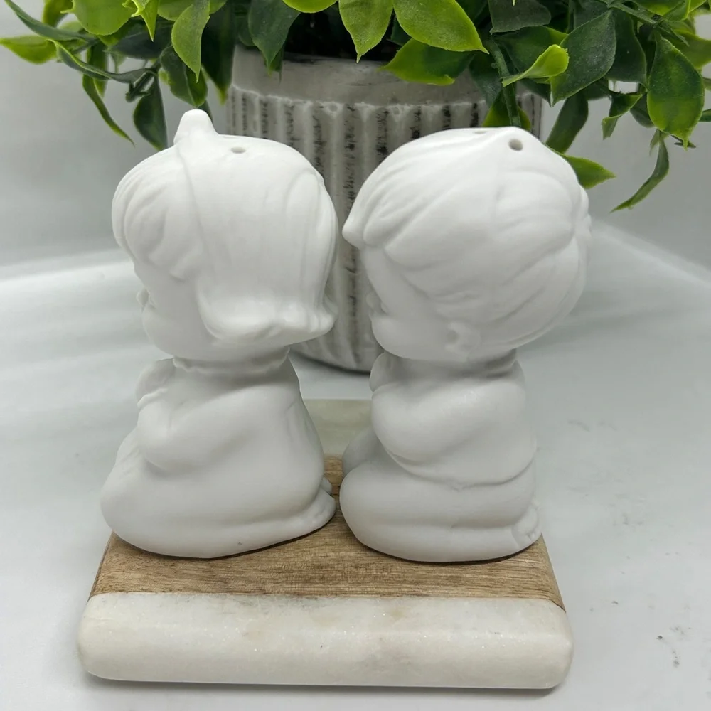Vintage Salt Pepper Shakers White Kitchen Christian Decor Vtg Art Ceramic Craft